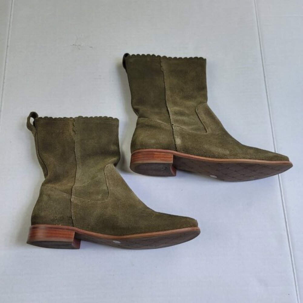 Jack Rogers Scalloped Edge Carly Boot-Olive Suede - Picture 6 of 13